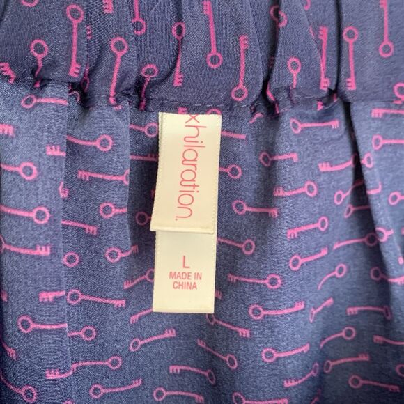 Xhilaration Skirt Large Blue With Purple Skeleton Keys button front belt loops - Picture 9 of 14